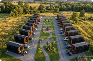 Mint tiny homes deployed at a resort site
