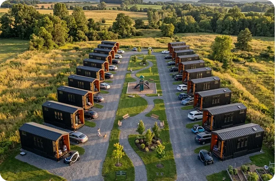 Mint tiny homes deployed at a resort site